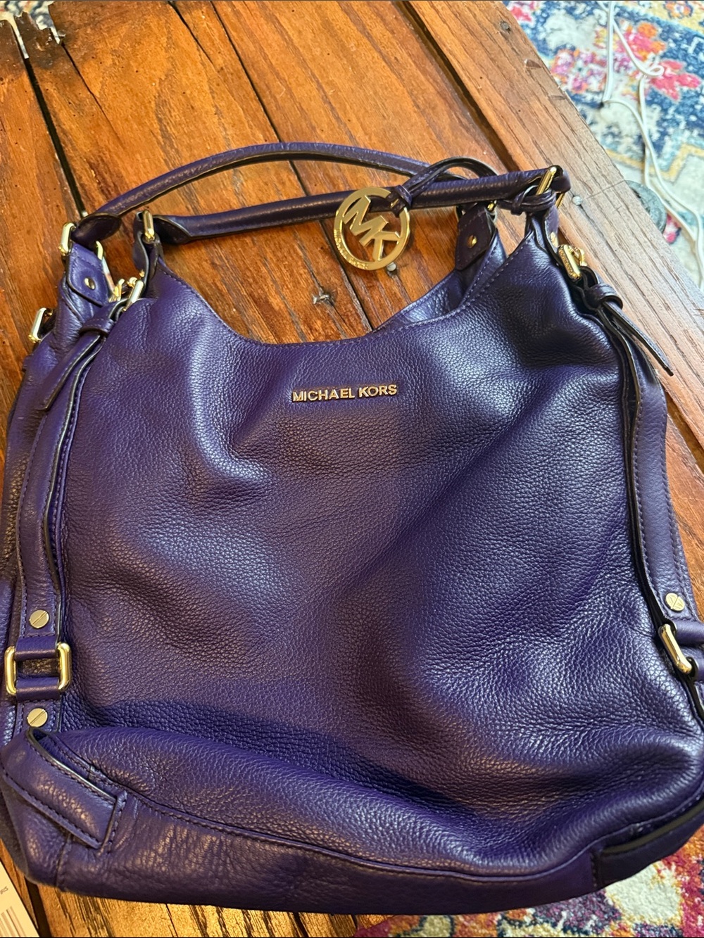 Michael Kors Deep Purple (Iris, Bedford) Leather Shoulder Bag Gold Hardware EUC